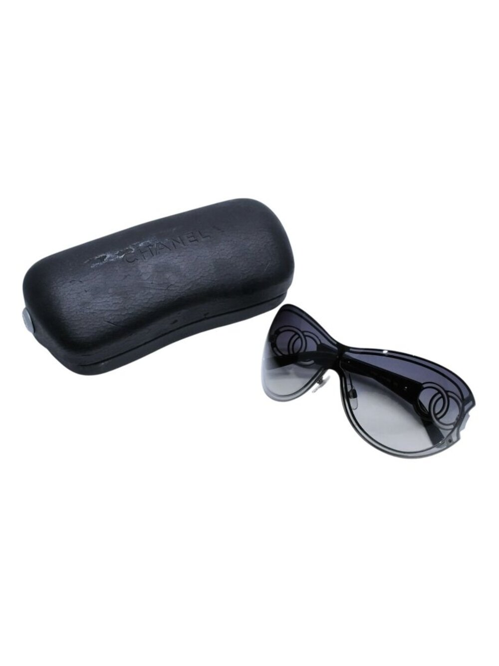 Chanel Shield Sunglasses Eyewear 125 CC Logo Black Silver